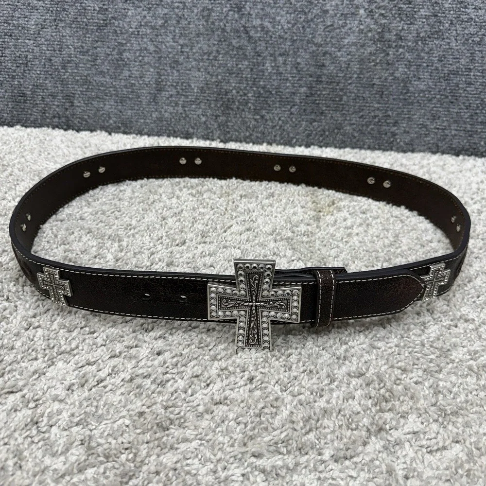 Nacona leather belt‎ w/ cross buckle  men's size 38 western cowboy